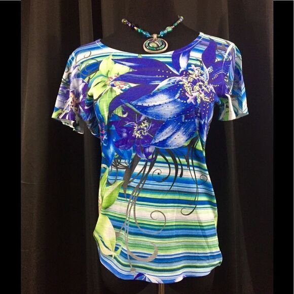 Colorful tropical blouse by JM Collection - Picture 1 of 3
